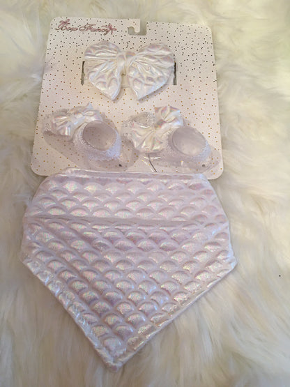 3 piece headband White Bibb and booties