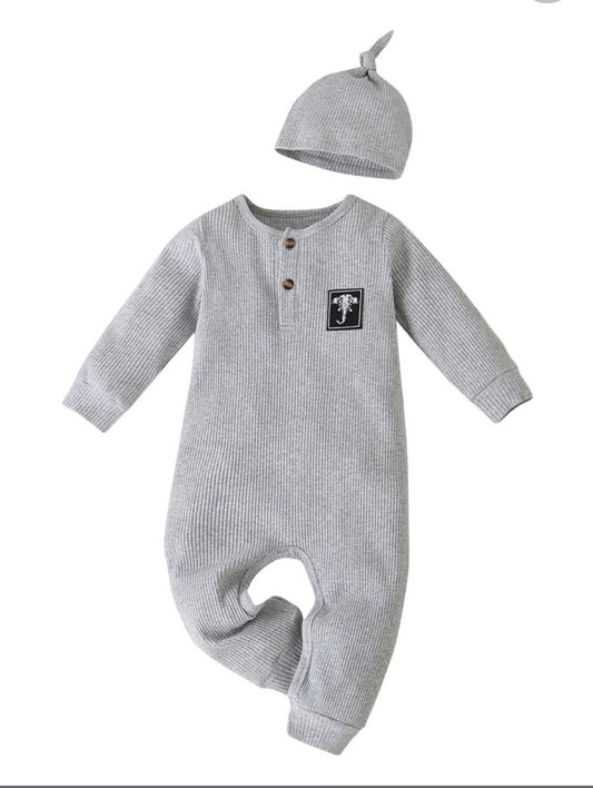 2 piece  grey jumpsuit with hat