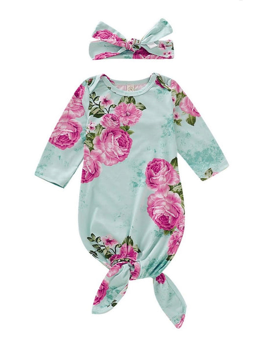 2 piece flower baby sleeping onsie with head band